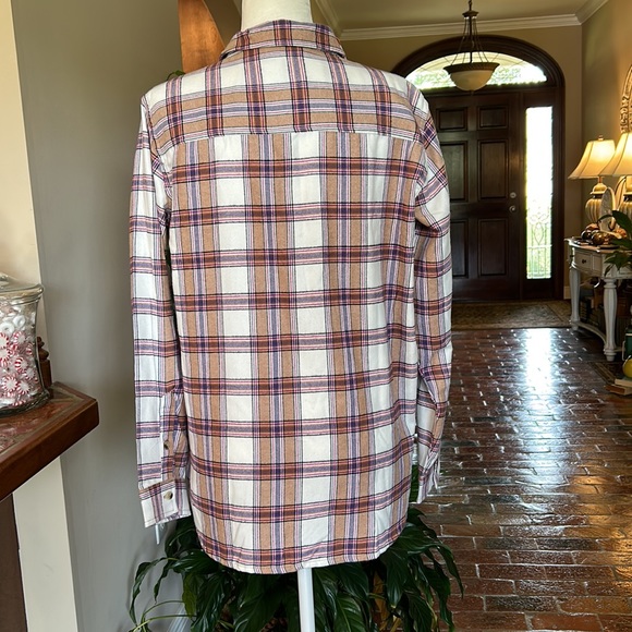 JACHS Girlfriend Tan Plaid Flannel button up szM NWT - Picture 5 of 11